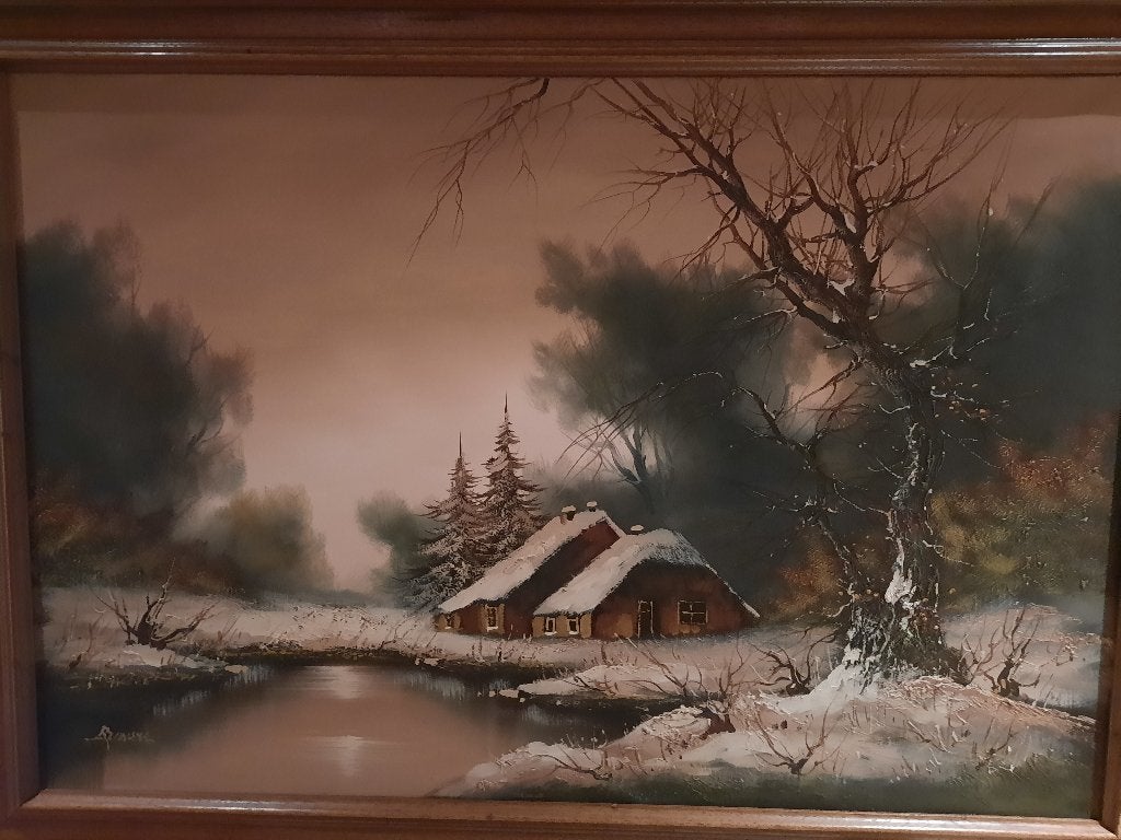 schilderij winterlandschap, Antiek en Kunst, Ophalen, Doek, Oud hollands, Ingelijst