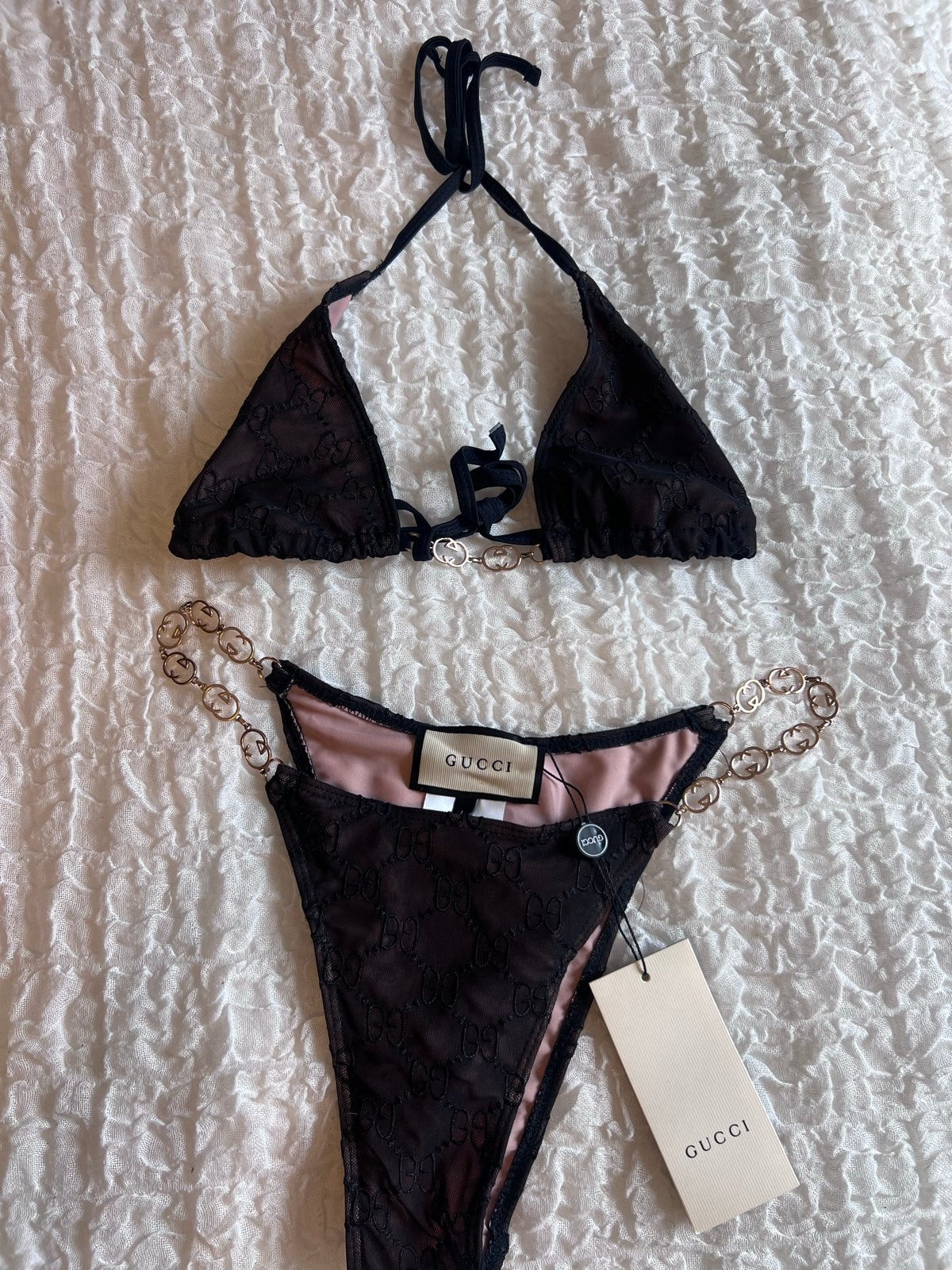 Gucci Bikini Zwart met Gouden Details - Maat L (valt als M), Ophalen of Verzenden, Nieuw, Zwart, Bikini