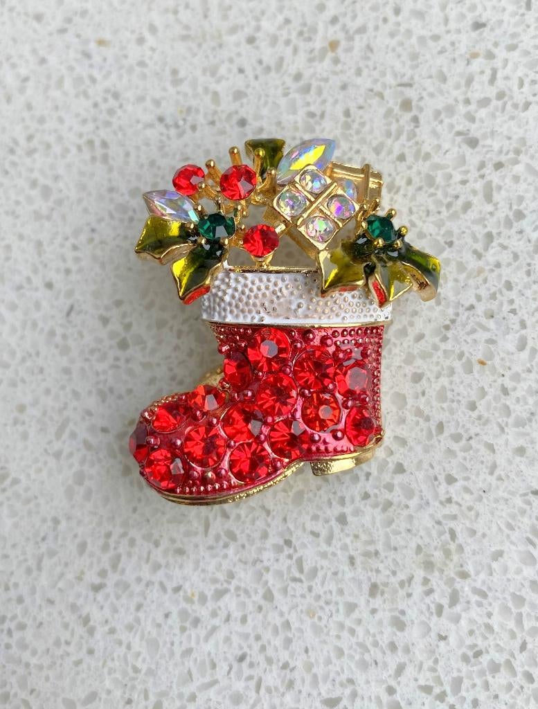 flonkerende Kerstbroche goudkleurige strass /kristal broche, Sieraden, Tassen en Uiterlijk, Broches, Overige materialen, 4 tot 7 cm
