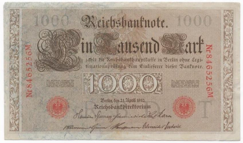 1000 Mark 1910 Reichsbanknote; two red seals  56M, Verzenden, Duitsland, Los biljet