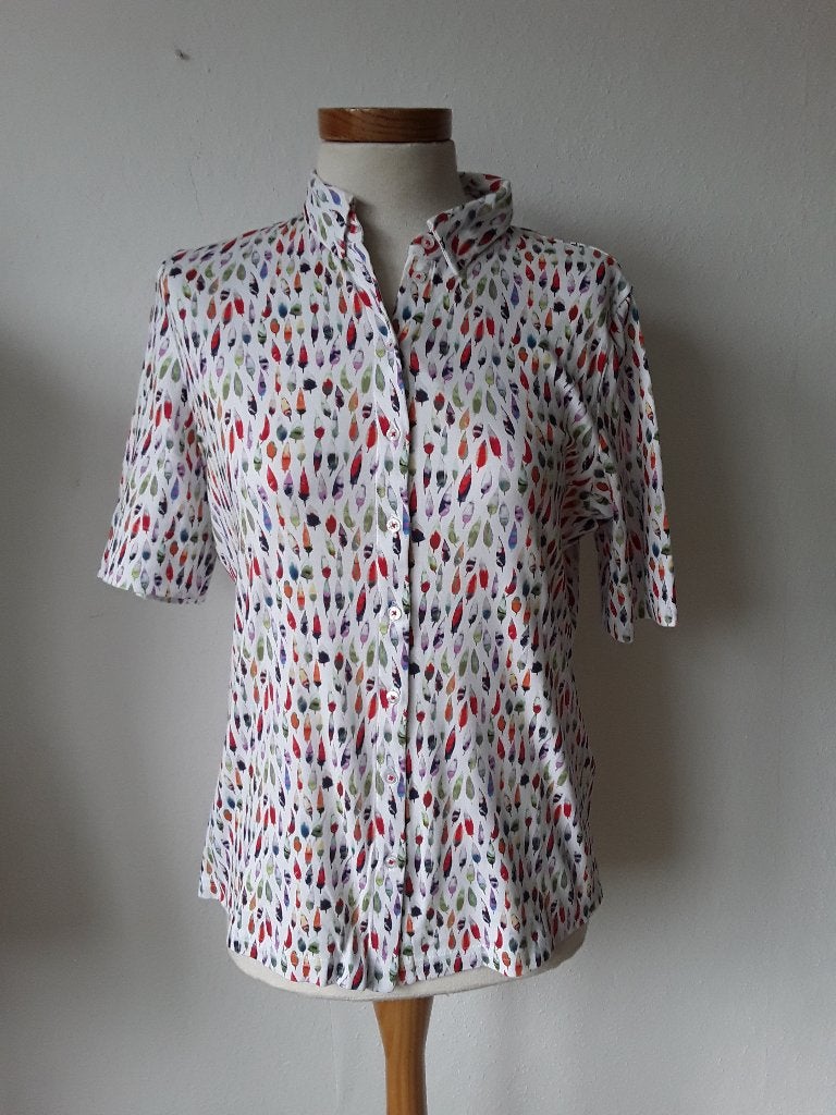 Erfo blouse mt 40 wit met printje, Maat 38/40 (M), Erfo, Zo goed als nieuw, Meerkleurig