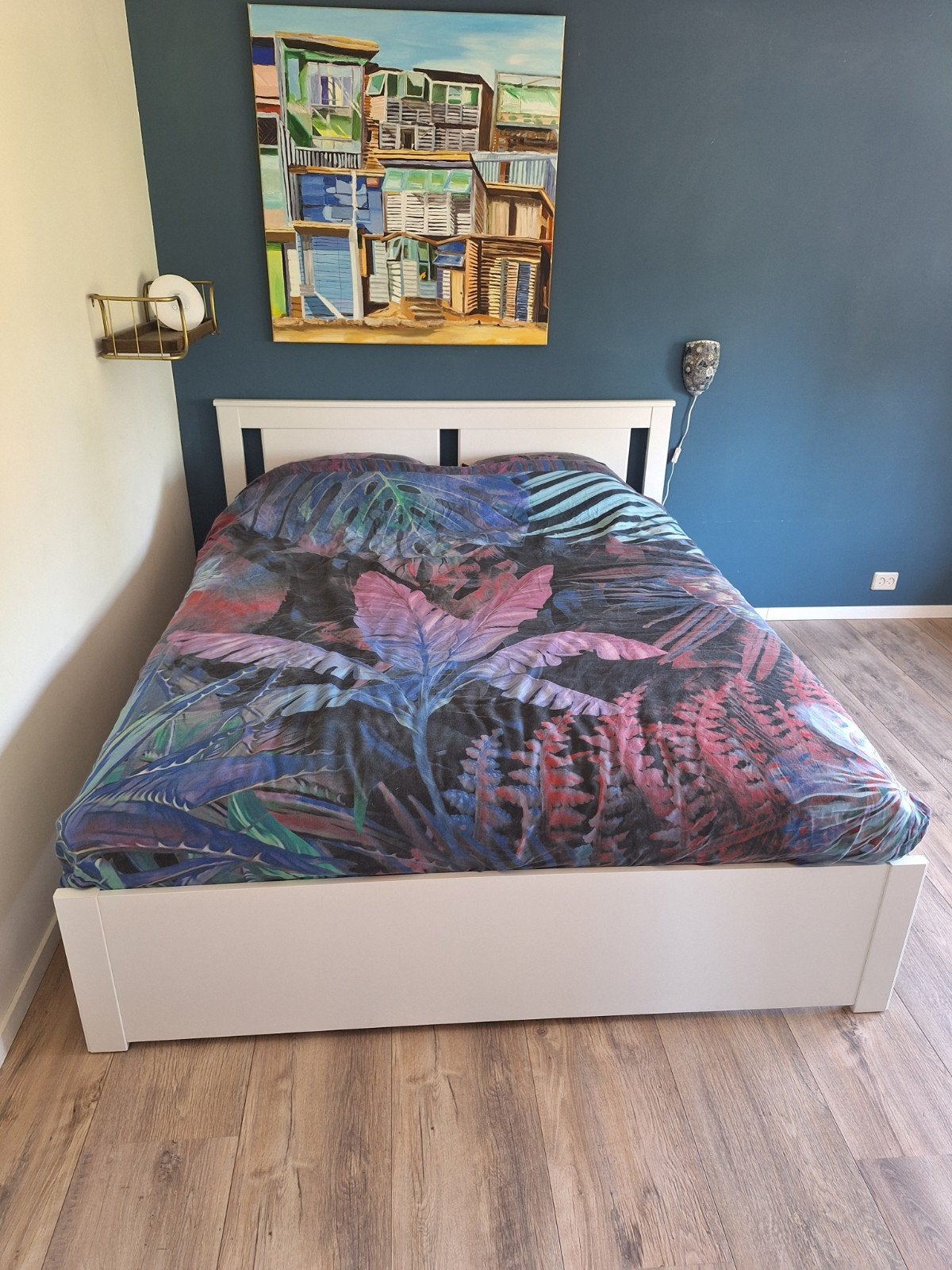 IKEA bed 160x200 met matras, gebruikt maar goede staat, Huis en Inrichting, Slaapkamer | Bedden, Ophalen, Gebruikt, Wit, Tweepersoons