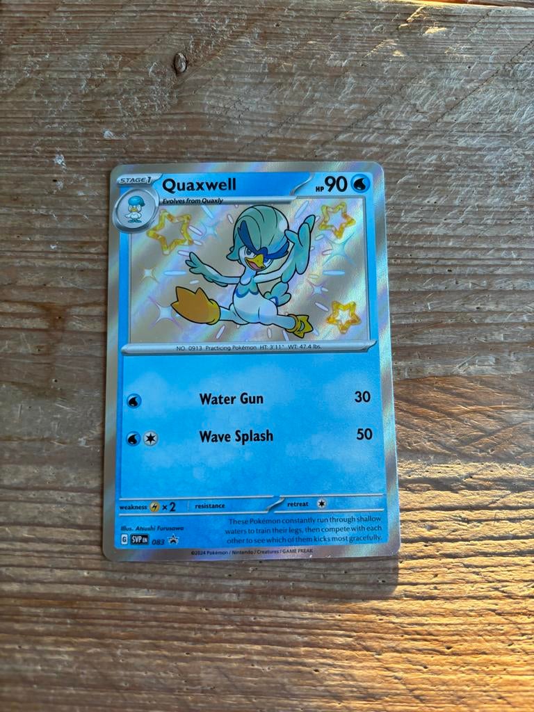 Quaxwell Shiny Pokémon Promo Kaart - Zeldzaam!, Ophalen of Verzenden, Zo goed als nieuw, Losse kaart, Foil