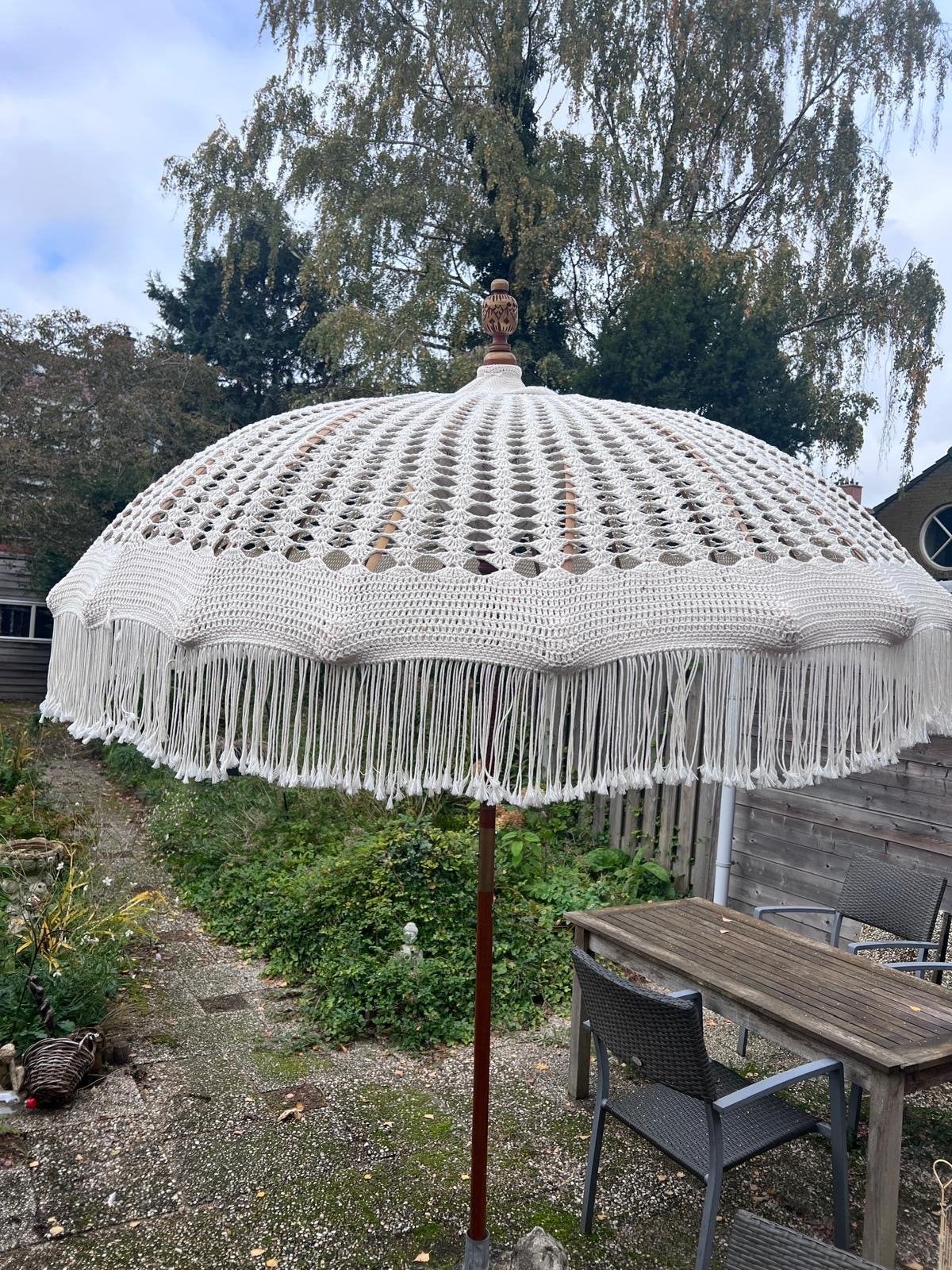 Todo Bien Macramé Parasol - Bohemian Stijl, Ophalen, Zo goed als nieuw, 2 tot 3 meter, Stokparasol