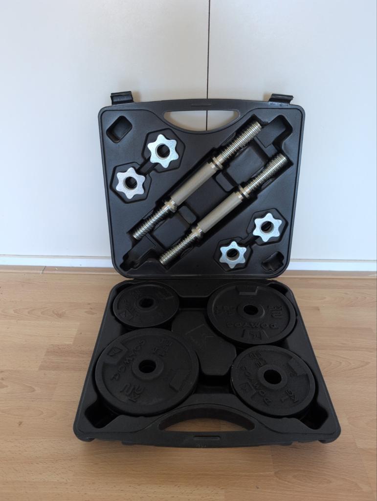 Dumbbellset 20 kg in koffer - Decathlon Domyos, Ophalen, Gebruikt, Rug, Halterset