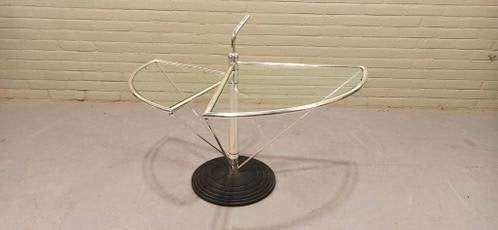 Vintage OMA Memphis Milano stijl glazen bijzettafel, Huis en Inrichting, Ophalen, Tweedehands, Tweedehands, Tweedehands