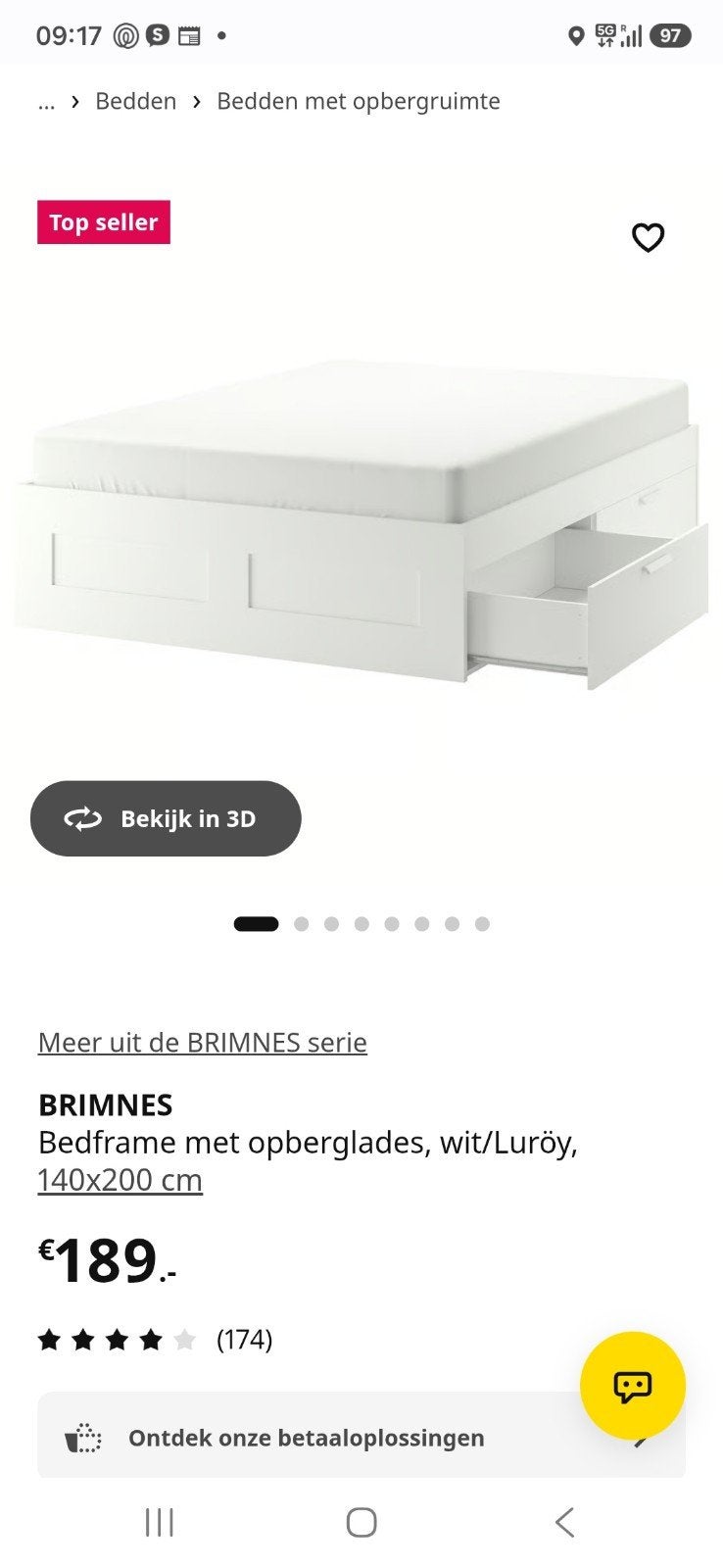 IKEA BRIMNES bed 140x200, Ophalen, Gebruikt, Wit, Tweepersoons