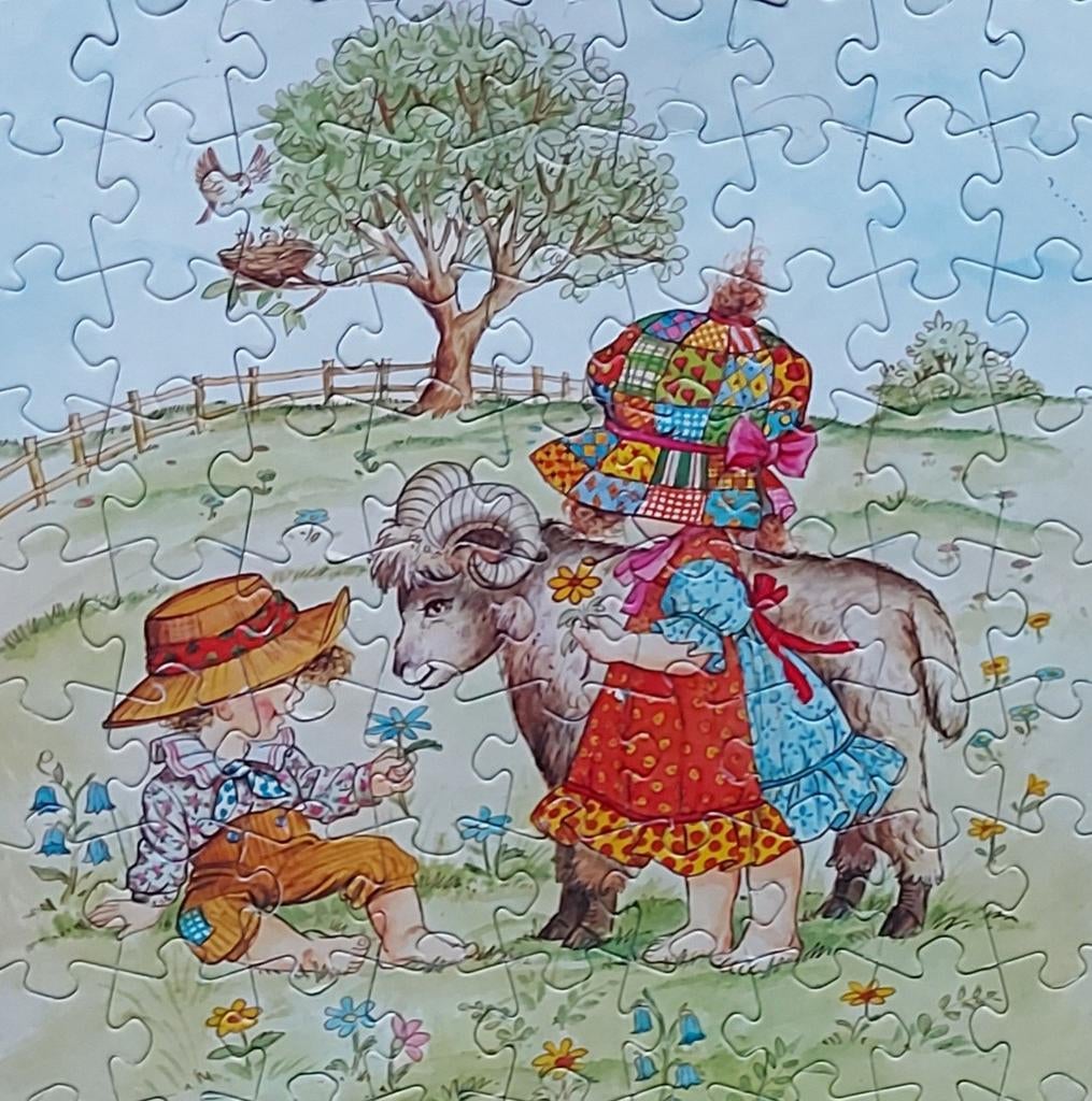 puzzel jaren 70, Holly Hobbie Sarah Kay stijl, leeftijd 5+, Ophalen of Verzenden, Meer dan 50 stukjes, Gebruikt, 6 jaar of ouder