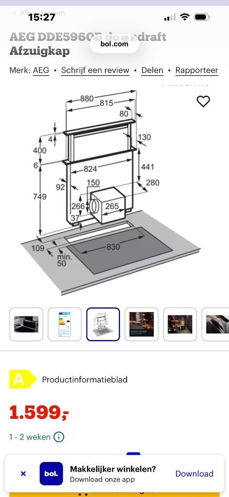 Inductiekookplaat met afzuig installatie, Ophalen, Gebruikt, Ventilator en Afzuiger
