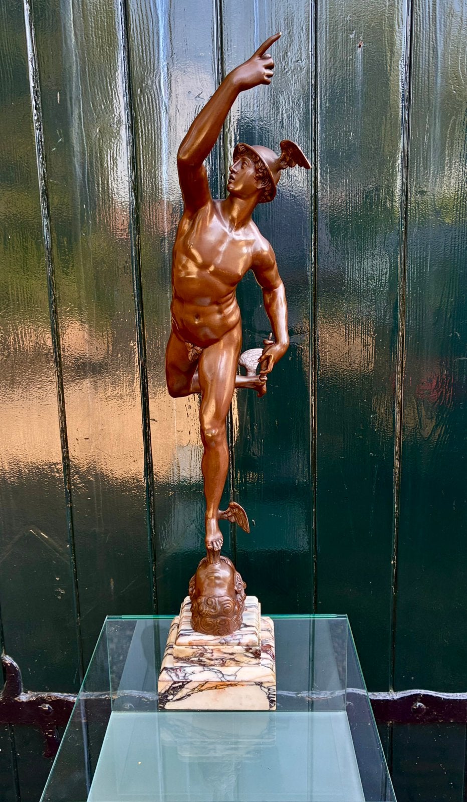 Grote sculptuur van Mercurius (Hermes), God van de Handel., Antiek en Kunst, Ophalen, 50 - 100 cm, Op sokkel, Beeld