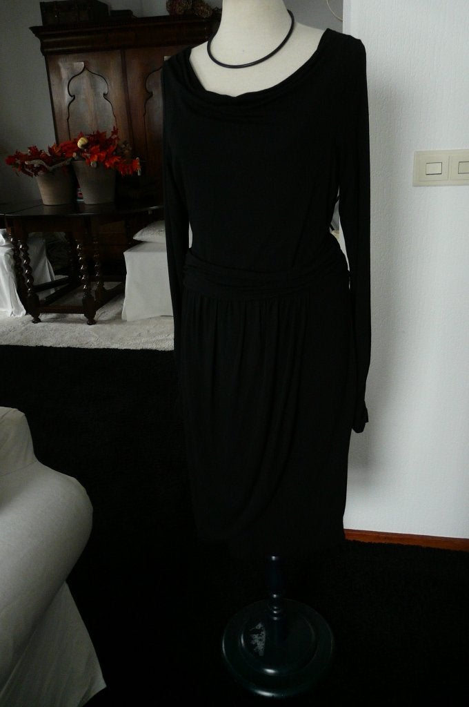 Little Black Dress lange mouw, gedrapeerde hals Van der Mark, Kleding | Dames, Jurken, Maat 38/40 (M), Verzenden, Zwart, Van der Mark