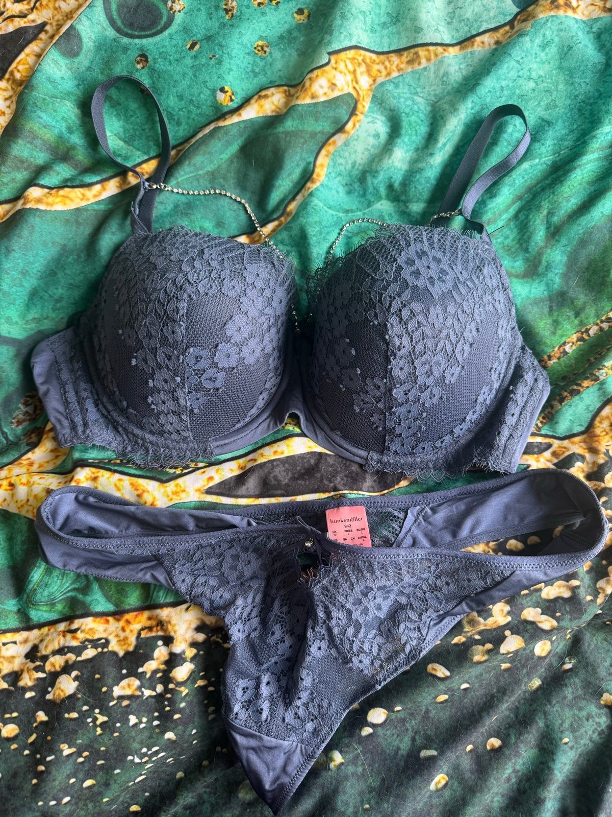 Donkerblauw kanten lingeriesetje van Hunkemöller, Ophalen of Verzenden, Blauw, Setje