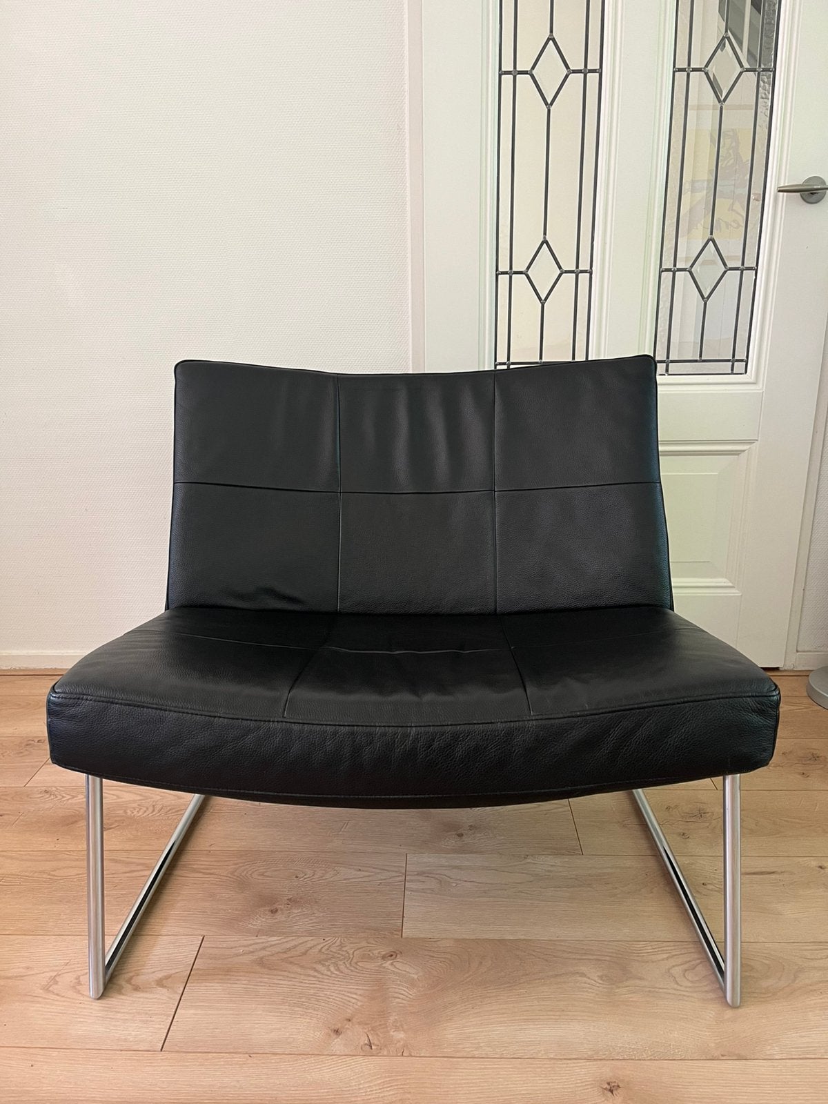 Harvink Fauteuil, Love Seat, model Hebbes Zwart Leer IZGST., Design, 75 tot 100 cm, Ophalen of Verzenden, Zo goed als nieuw