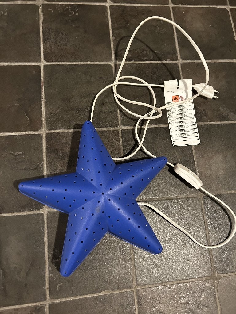 Blauw, stervormig nachtlampje met stervormige gaatjes, Ophalen of Verzenden