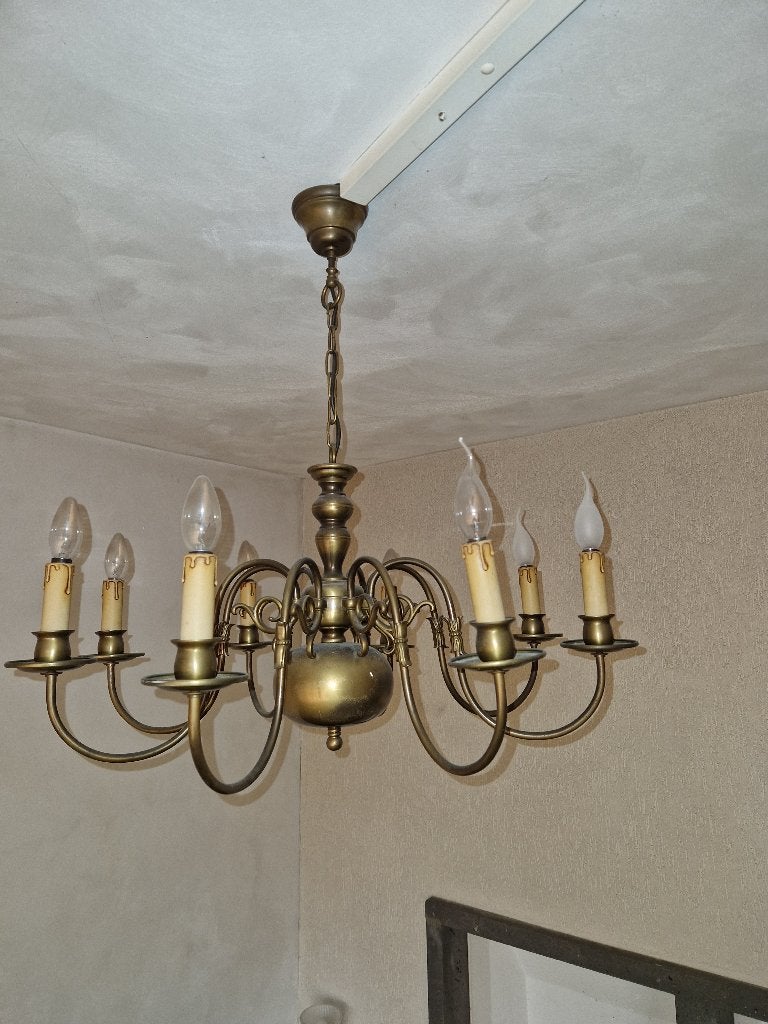 Kroonluchters retro Messing Bolkroon jaren 40-60, Huis en Inrichting, Ophalen, Gebruikt, E14 (klein), Metaal