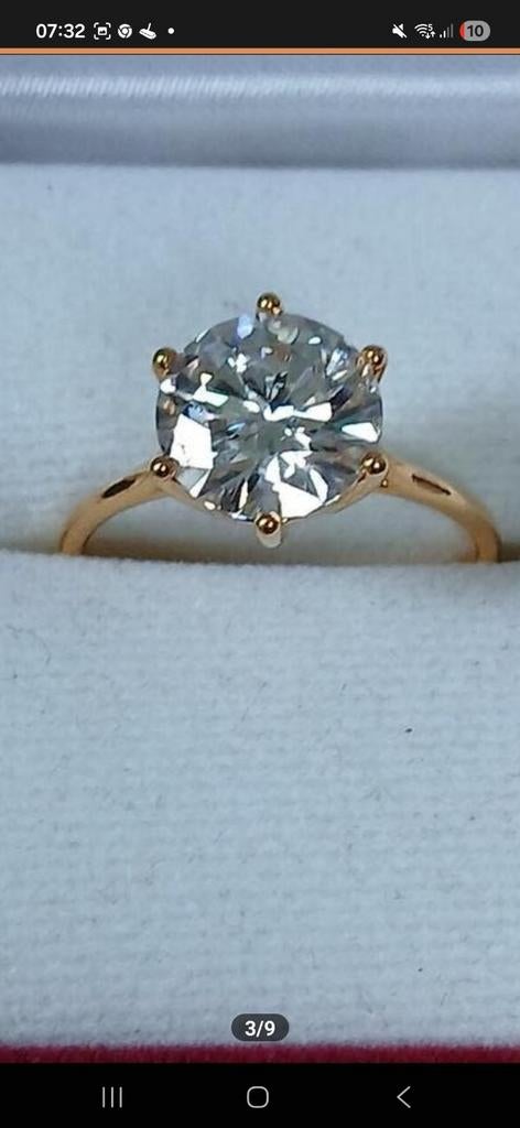 14 Karaat Gouden Ring met Moissanite Steen, Gebruikt, Ophalen of Verzenden, 17 tot 18, Met edelsteen