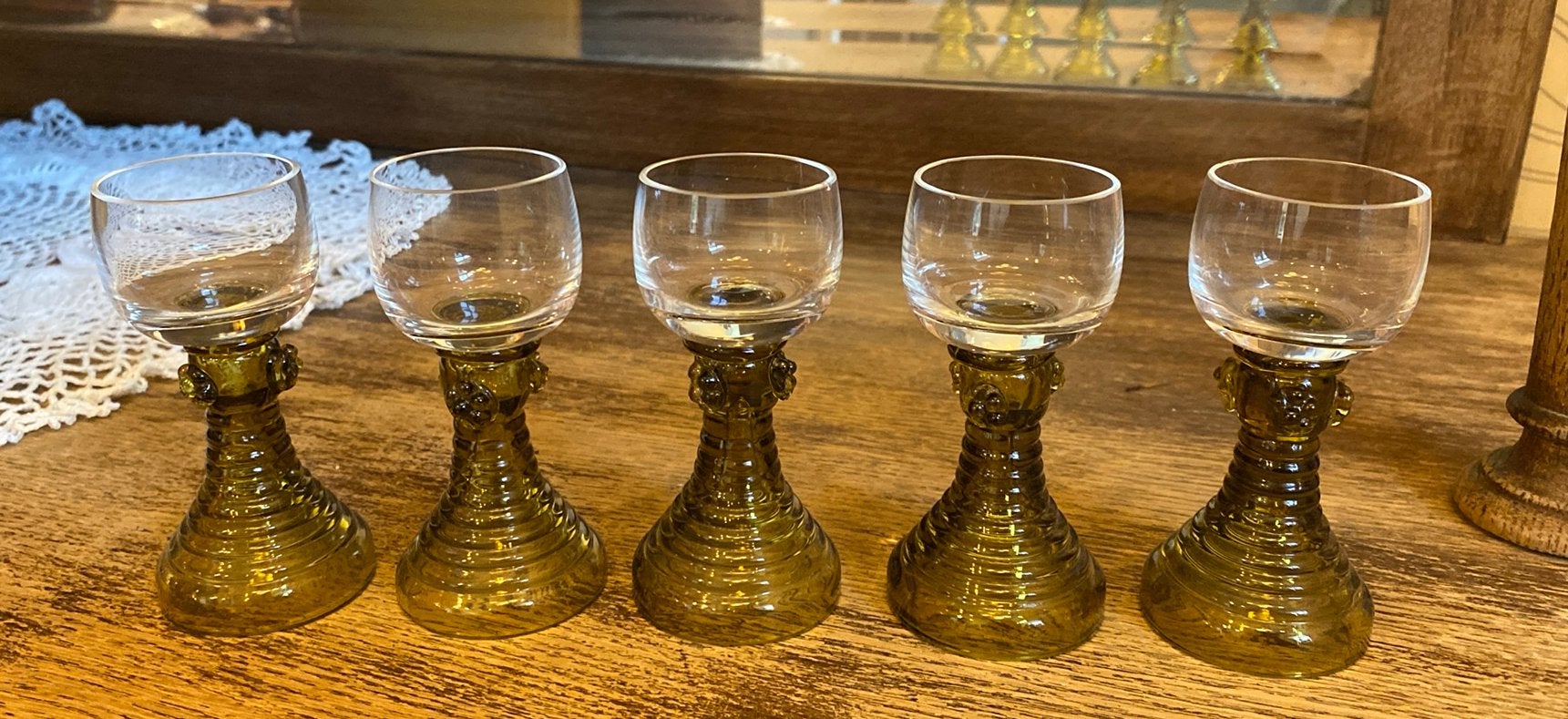 Set van 5 Vintage Römer borrelglaasjes  Groene Beehive Steel, Ophalen of Verzenden, Zo goed als nieuw, Borrel- of Shotglas