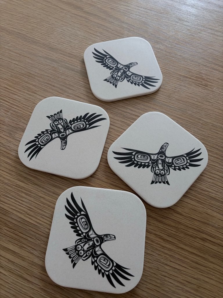 Ceramic Coasters Set of 4 Canadian Indigenous Eagle Art, Ophalen of Verzenden, Schaalonderzetter, Nieuw, Steen/keramiek