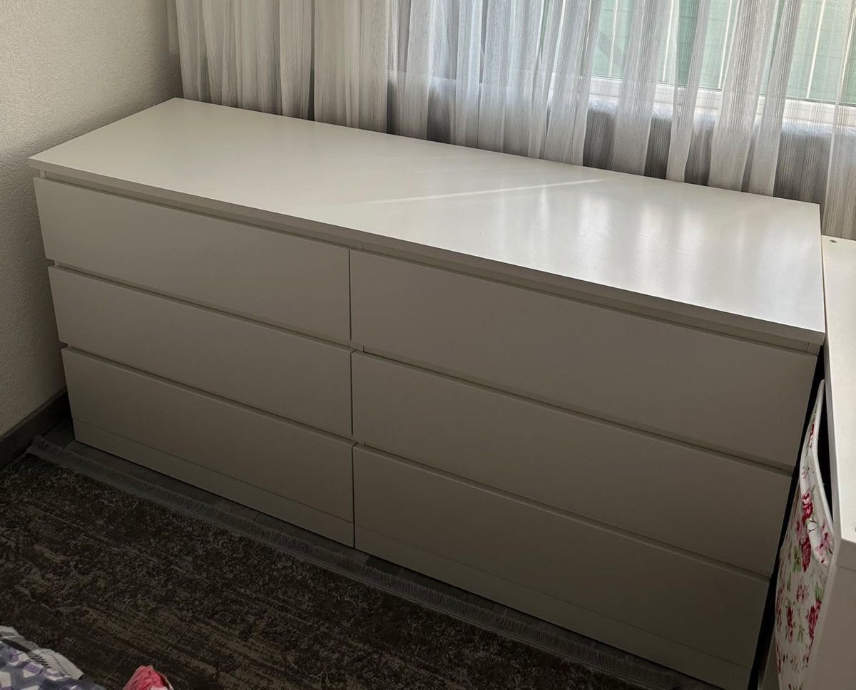 Witte IKEA MALM ladekast met 6 lades, Ophalen, Gebruikt, 5 laden of meer, 150 tot 200 cm