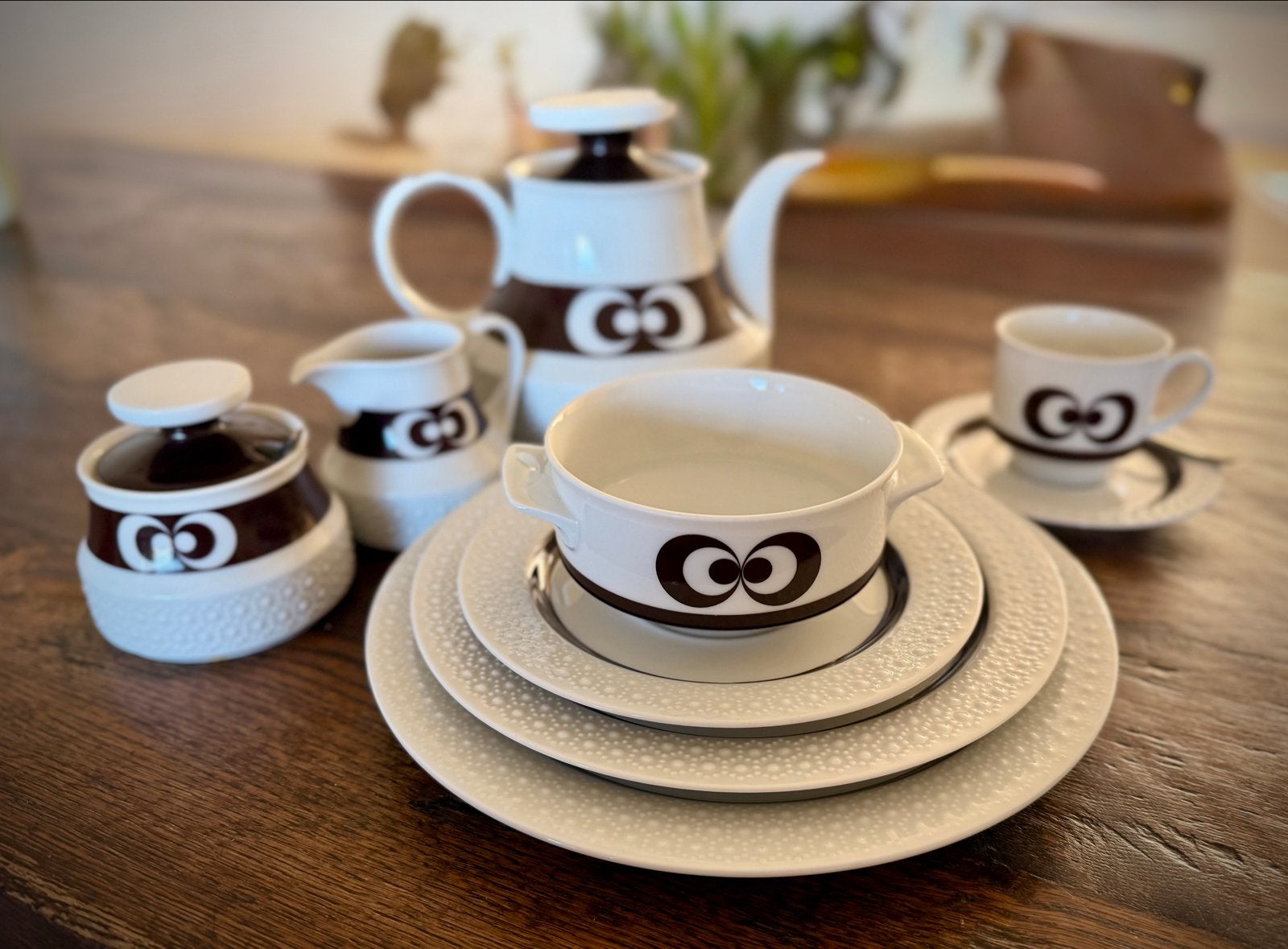 Vintage servies met oogjespatroon - Jaren '70, Ophalen, Gebruikt, Overige merken, Keramiek
