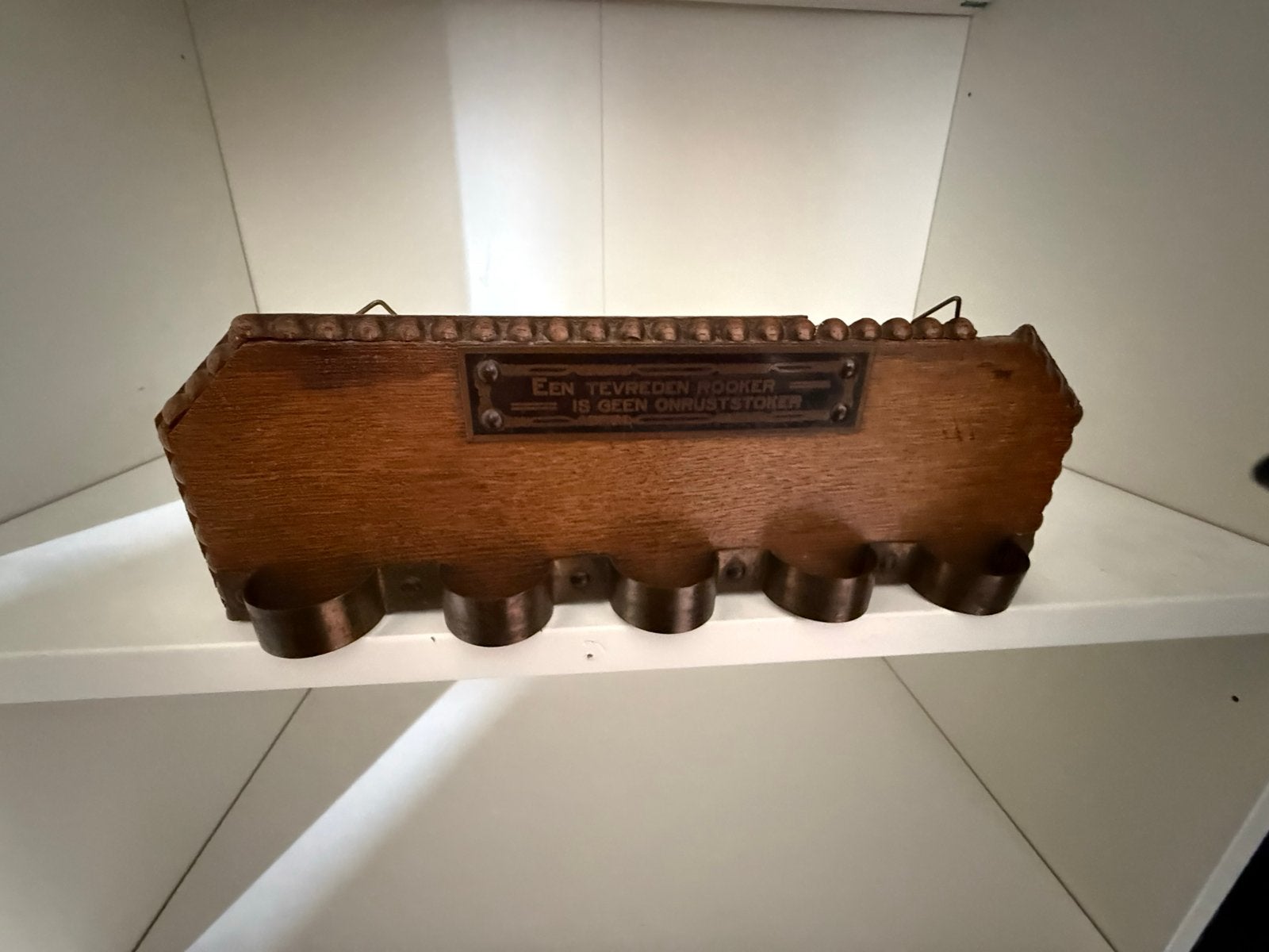 Antieke pijpenrek met spreuk - Eikenhout, Antiek en Kunst, Ophalen of Verzenden