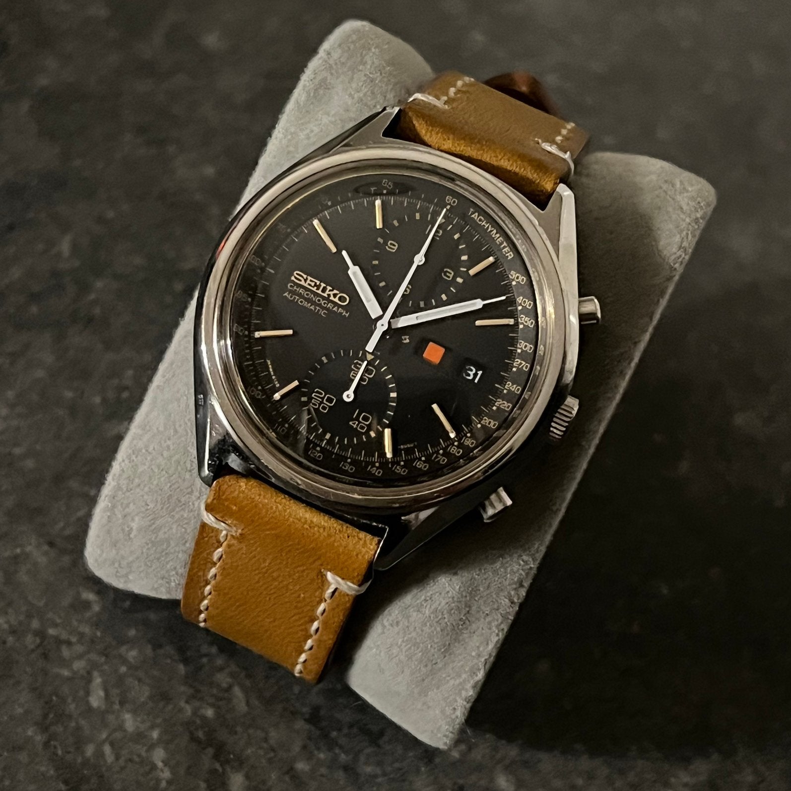 Seiko black panda 6138-8020, Seiko, Leer, Staal, Polshorloge