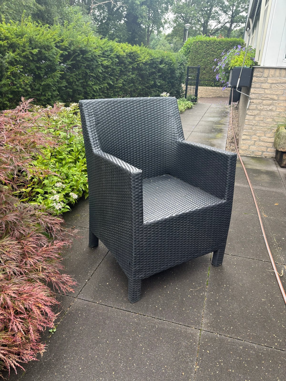 6 donkergrijze tuinstoelen in super staat, Tuin en Terras, Tuinstoelen, Ophalen, Gebruikt, Wicker