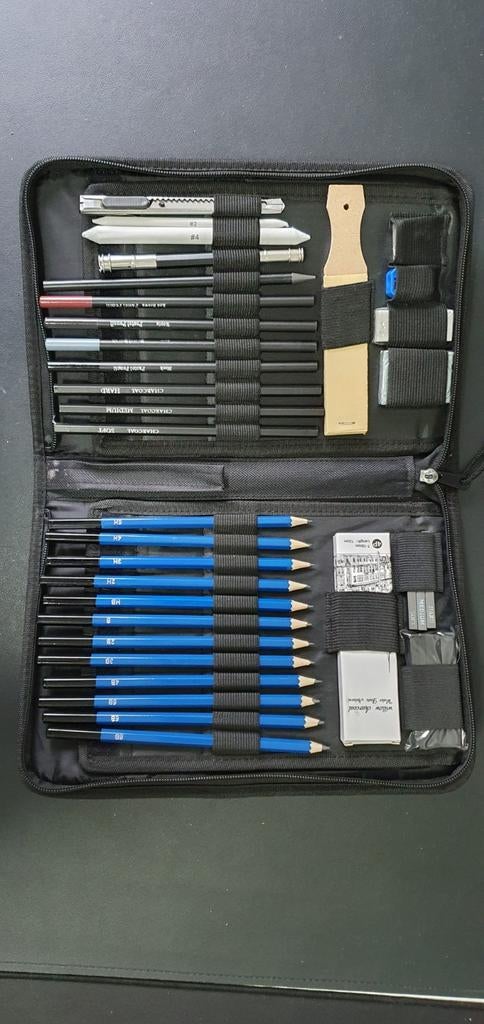 Complete Tekenset Potloden & Accessoires in Etui - Nieuw, Hobby en Vrije tijd, Tekenen, Verzenden, Nieuw, Potlood of Stift