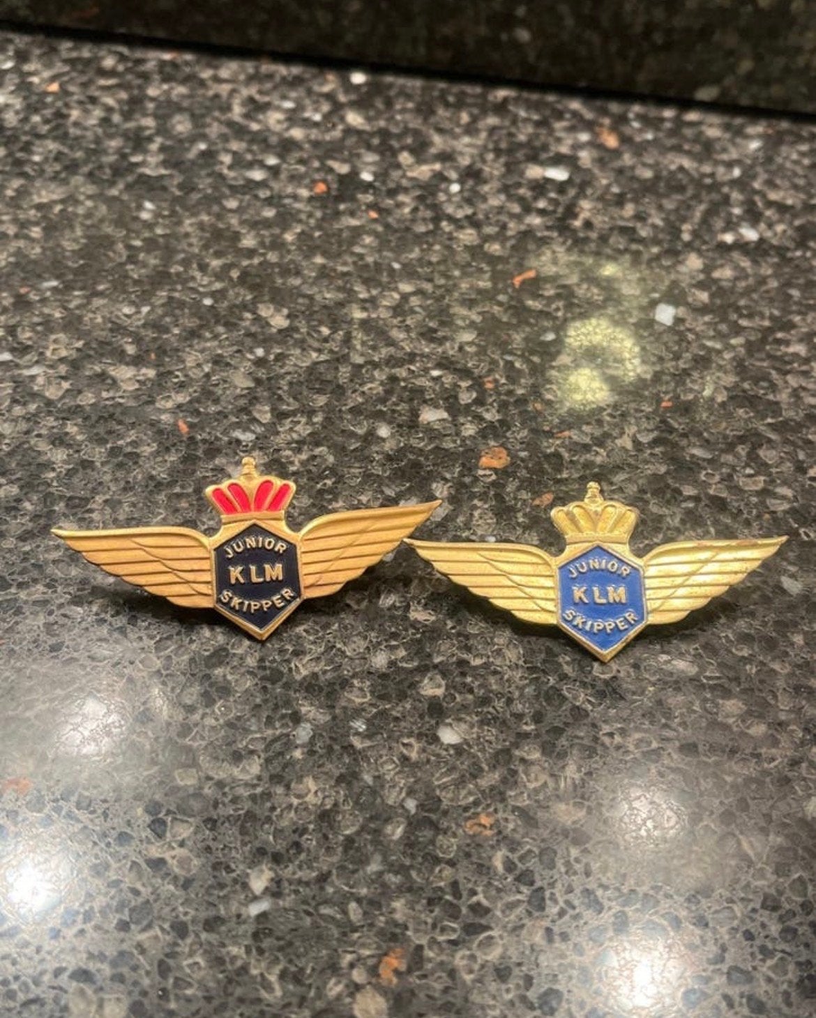 Zeldzame Vintage KLM Junior Skipper Speldjes (2 stuks), Ophalen of Verzenden, Gebruikt, Transport, Speldje of Pin