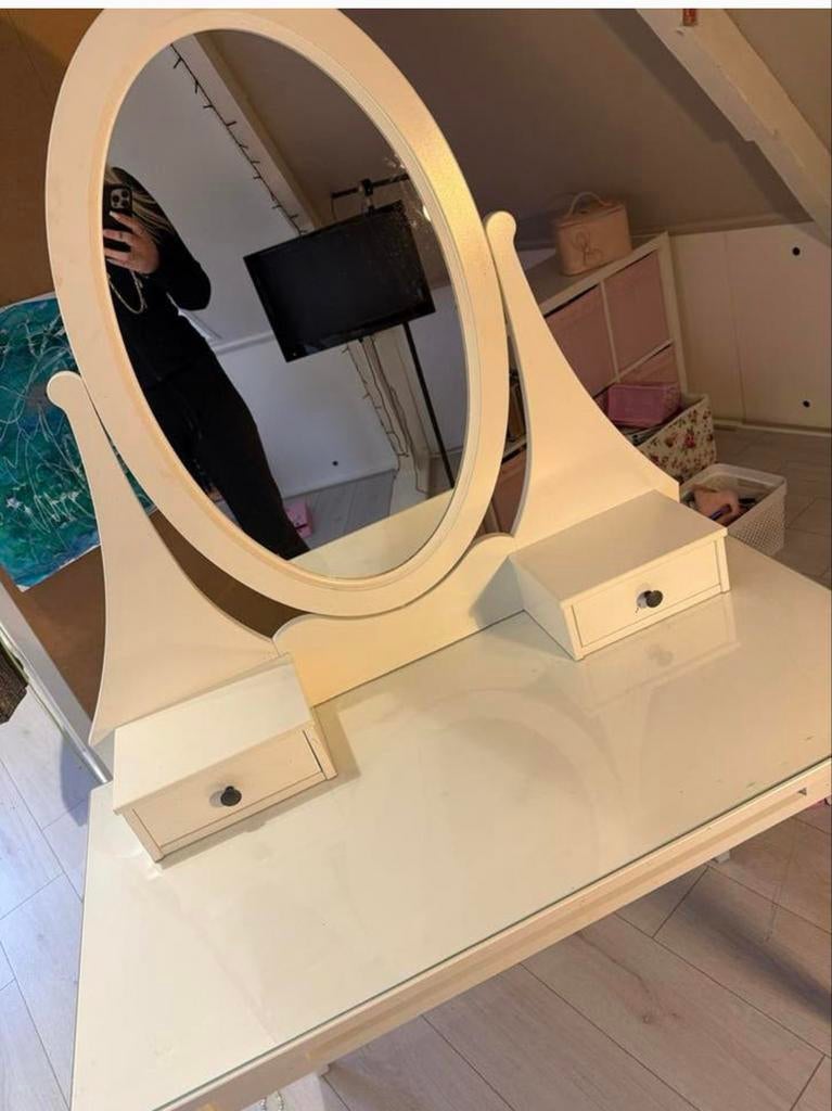 Witte Kaptafel met Spiegel - IKEA HEMNES Stijl, Ophalen, Gebruikt, 100 tot 150 cm, 50 tot 100 cm