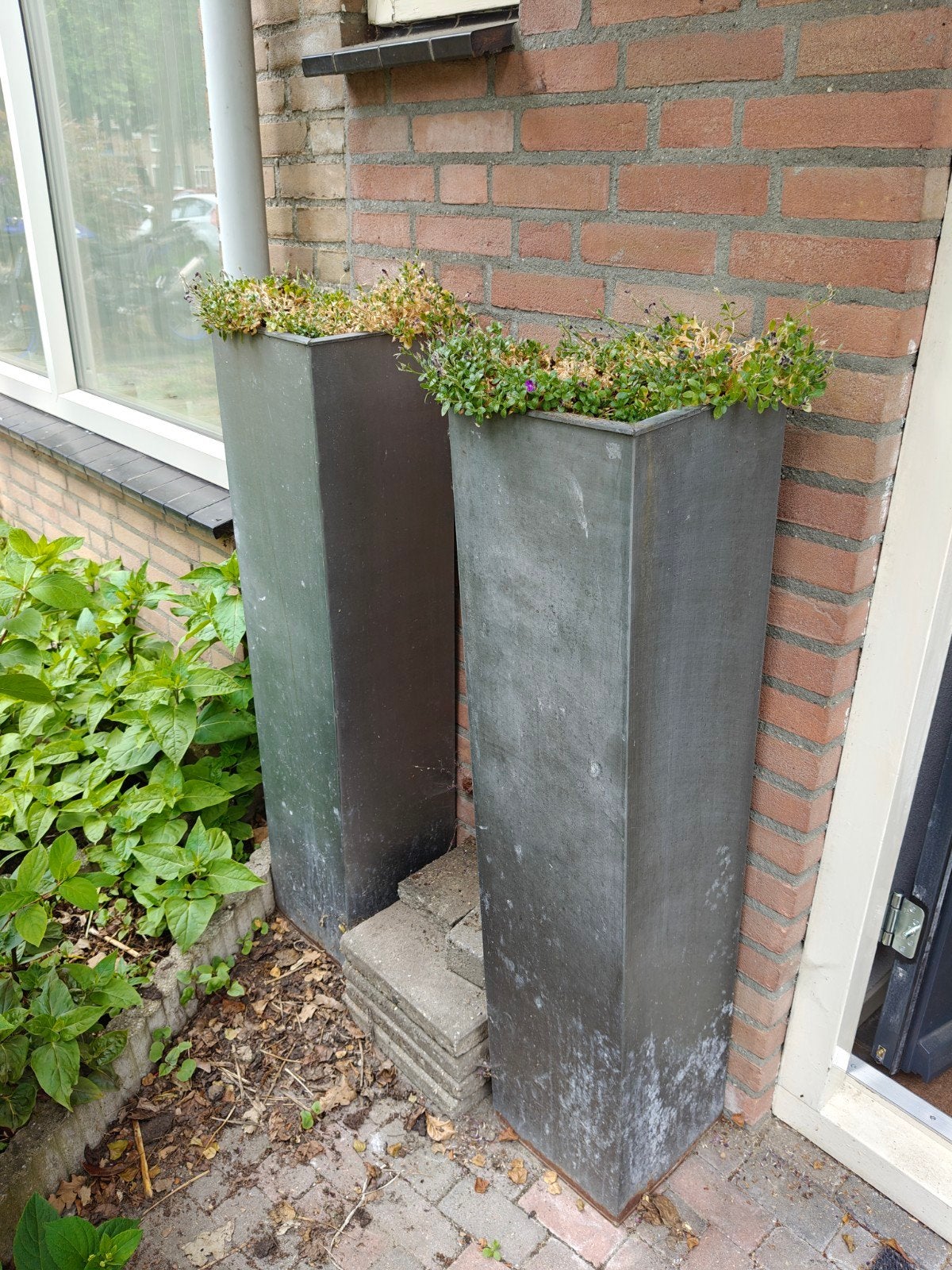 Set van 2 hoge plantenbakken, metaal, Tuin en Terras, Bloembakken en Plantenbakken, Ophalen, Gebruikt, Minder dan 60 cm, Metaal