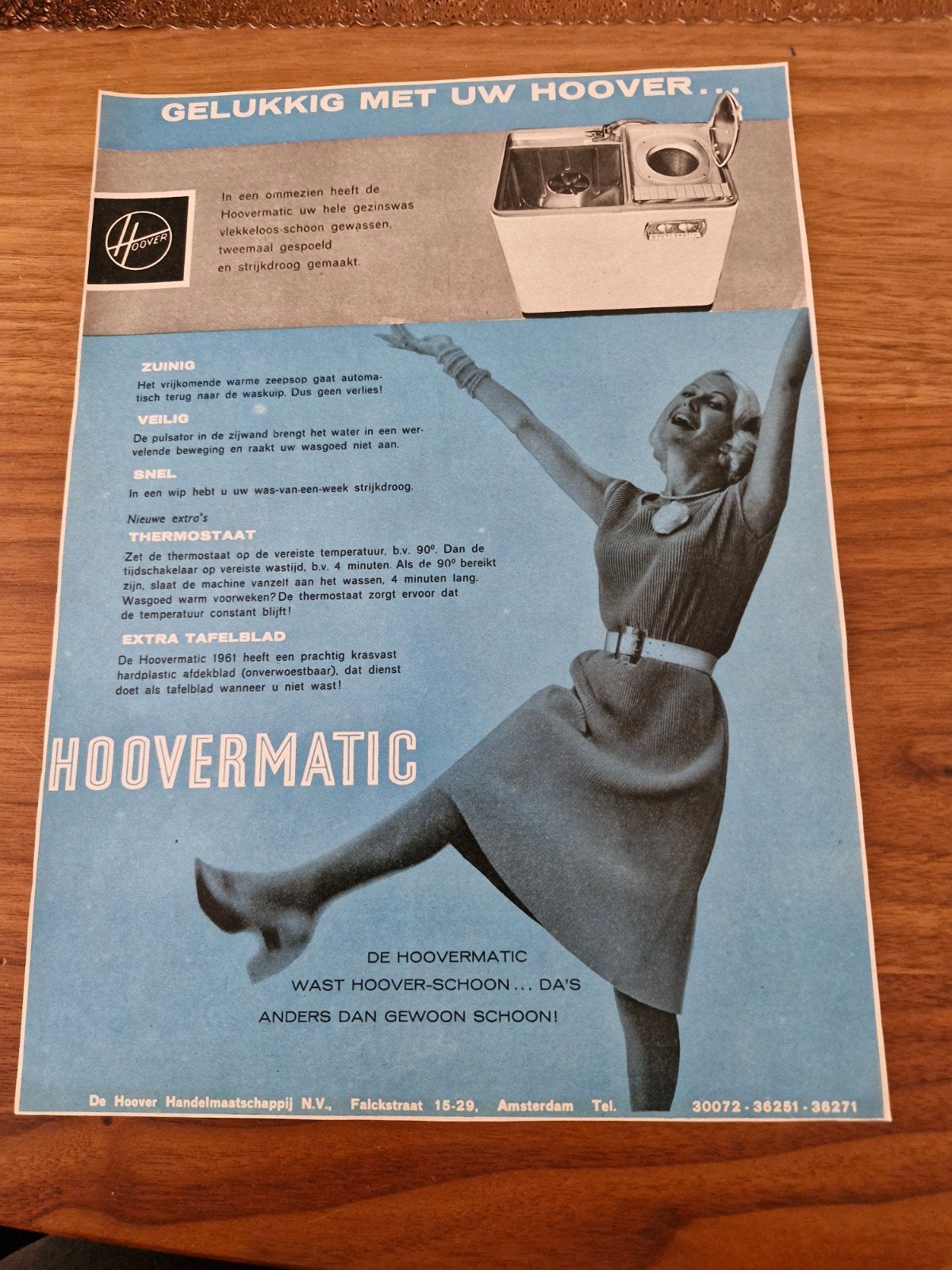 Vintage Hoovermatic advertentie (32 x 24 cm), Ophalen of Verzenden, 1960 tot 1980, Tijdschrift