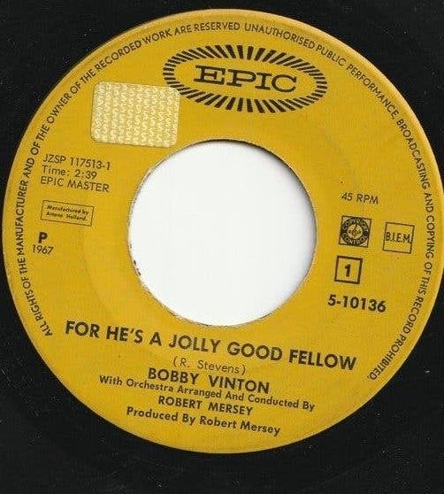 Bobby Vinton -For He's A Jolly Good Fellow/Sweet Maria 1967, Ophalen, Gebruikt, Pop