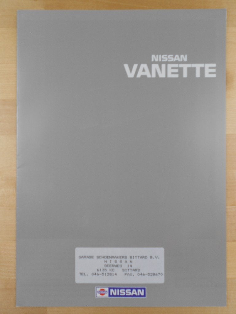 Nissan Vanette Brochure 1992, Ophalen of Verzenden, Zo goed als nieuw, Nissan, NISSAN