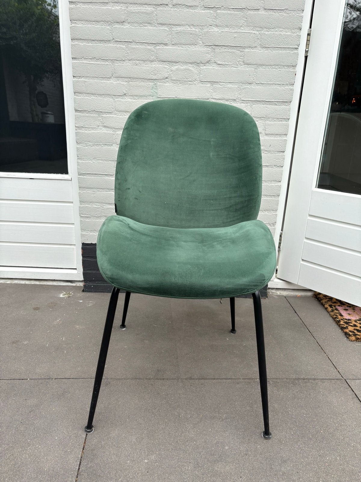 6 groene velours eetkamerstoelen - Model Lugo, Ophalen, Gebruikt, Overige kleuren, Stof