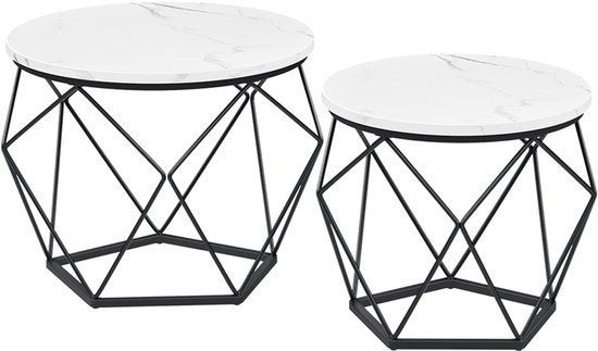tafel Set van 2 – Rond – Wit – Zwart Metaal – 50 & 40 cm, Huis en Inrichting, Ophalen, Overige materialen, Minder dan 50 cm, Rond
