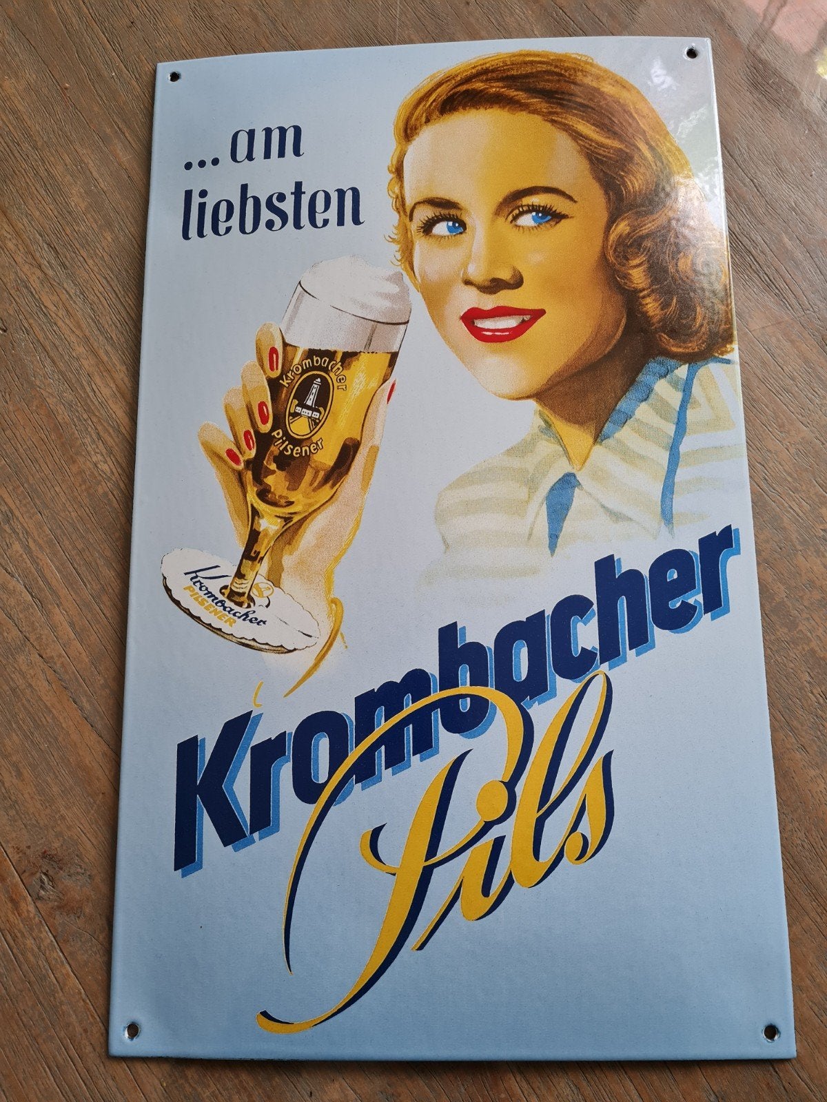 krombacher emaille bord, Ophalen of Verzenden, Reclamebord