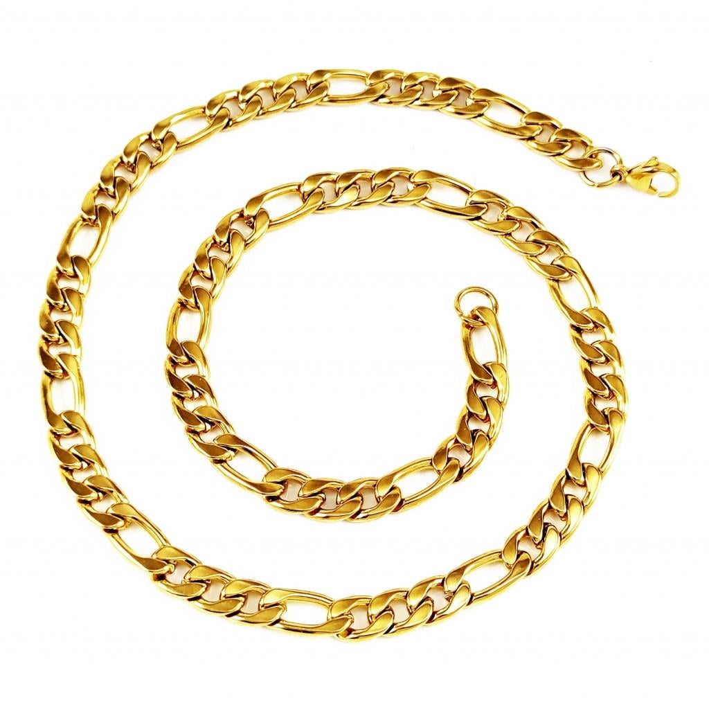 52cm, 8mm Heren Figaro Ketting Verguld Roestvrij Stalen, Overige materialen, Birgitta-Gracht 33, 6465 EL Kerkrade, Nederland, Verzenden