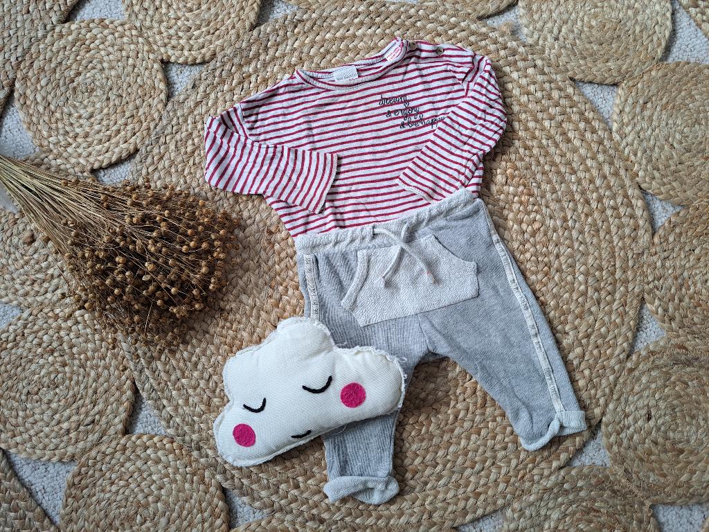 Zara grijs broekje en een rood wit shirtje maat 74, Kinderen en Baby's, Babykleding | Maat 74, Gebruikt, Meisje, Ophalen of Verzenden