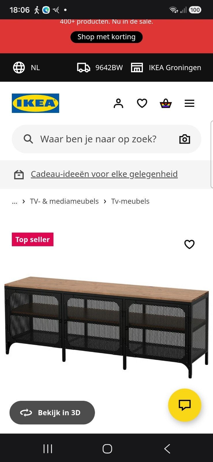 IKEA FJÄLLBO TV-meubel, zwart, 150x36x54 cm, Gebruikt, 100 tot 150 cm, Industrieel, 25 tot 50 cm