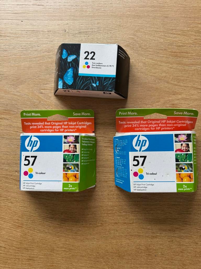 HP 57 en HP 22 Tri-color inktcartridges (3 stuks), Ophalen of Verzenden, Nieuw, Cartridge