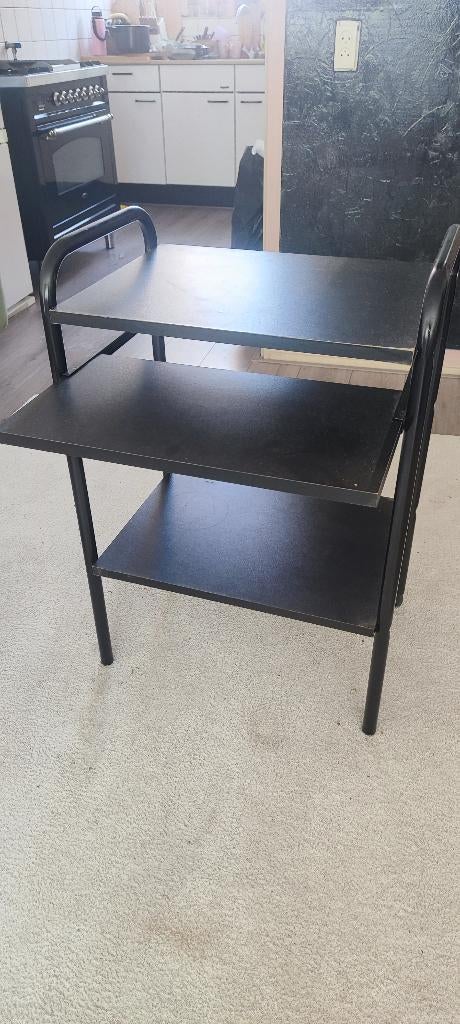 Zwart trolley kastje bijzettafel, Ophalen, Minder dan 55 cm, Gebruikt, Vierkant