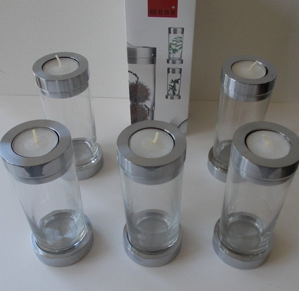 5 luxe waxinelichten (noodverlichting), Ophalen of Verzenden, Nieuw, Glas, Windlicht