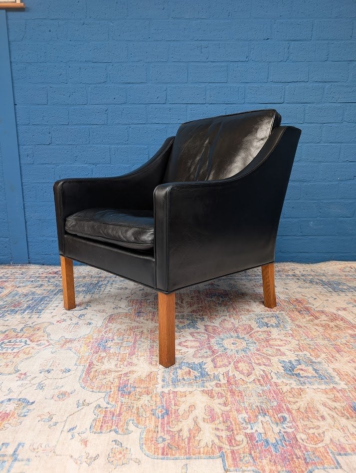 Vintage fauteuil, model 2207, Børge Mogensen, jaren 60, Ophalen, Gebruikt, 50 tot 75 cm, Leer