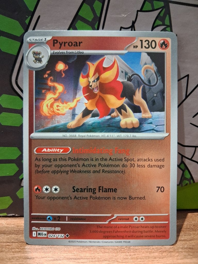 Pokemon Pyroar MEG 024/132 reverse holo, Ophalen of Verzenden, Nieuw, Losse kaart