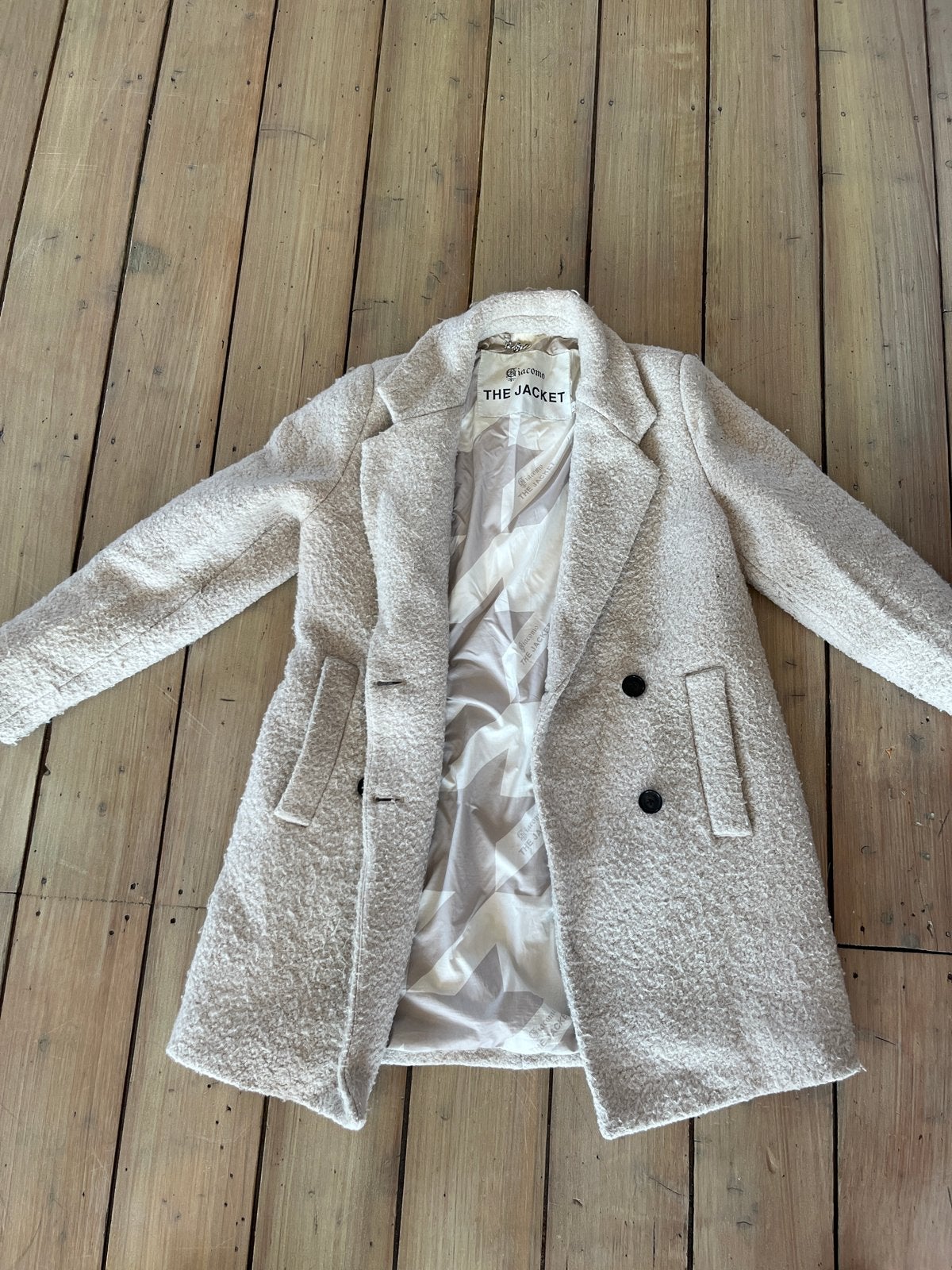 Giacomo The Jacket Bouclé Jas - Crème/Beige, Kleding | Dames, Jassen | Winter, Ophalen, Zo goed als nieuw, Maat 36 (S), Beige