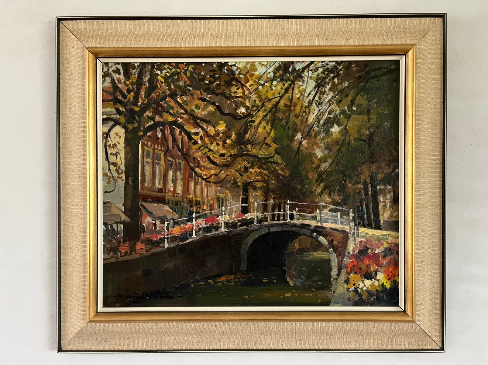 Schilderij bloemenmarkt Delft (?) in klassieke lijst, Ophalen