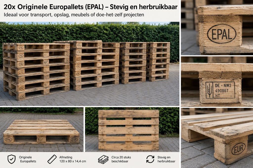 20 Europallets 120x80 cm – Gebruikt – Per stuk of partij, Ophalen, Gebruikt, 25 tot 50 mm, Pallet