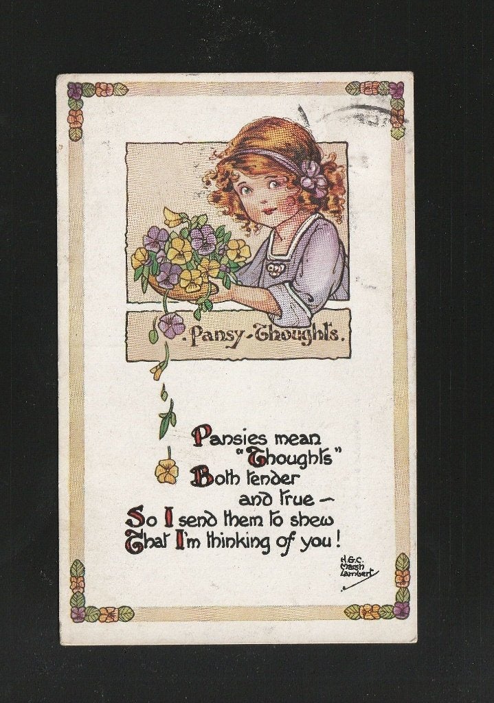 Ansicht Jonge dame bloemen illu Mash-Lambert B07-16, Ophalen of Verzenden, Voor 1920, Gelopen, Overige thema's