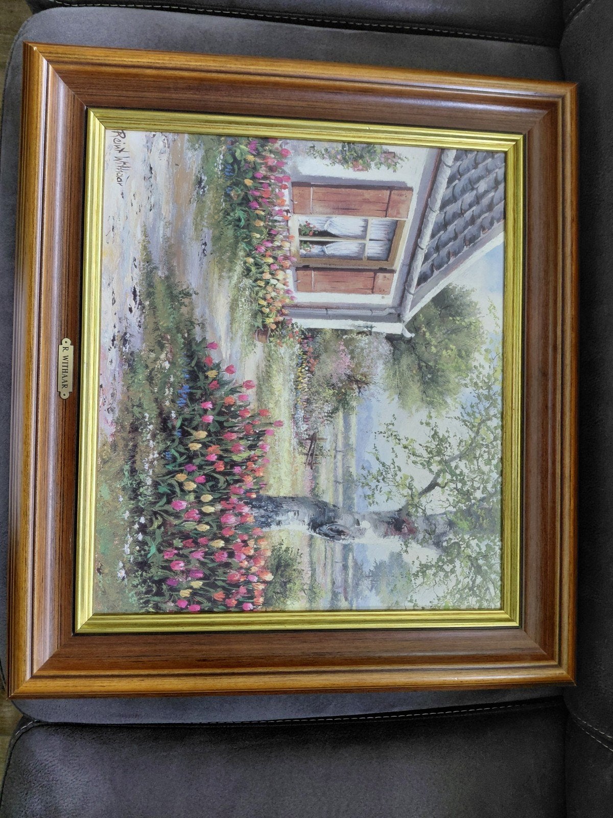 Reint Withaar - Een Bonte Tuin, Antiek en Kunst, Doek, Realistisch, Gesigneerd, Ophalen